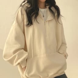 Women Hoodie Harajuku Loose Oversized Solid Color Top Half Zip Up Sweatshirt Female Casual Long Sleeve Pocket Hooded Coats 2025