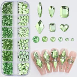 180pcs AB Flatback Glass Nail Art Rhinestones Multi-shape Mixed Diamond Gems Blue Purple Crystal Stones For DIY Nail Decoration