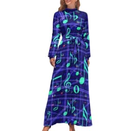 White Music Notes Dress Note Worthy Print Sexy Maxi Dress Aesthetic Bohemia Long Dresses High Waist Pattern Clothing