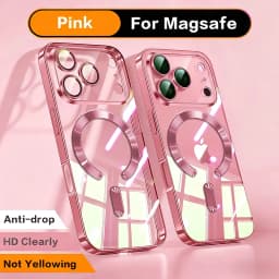 Fashion Orange Magnetic Clear Case For iPhone Air 18 17 16 15 14 13 12 11 Pro Max Plus Wireless Charge Plating Soft Cover