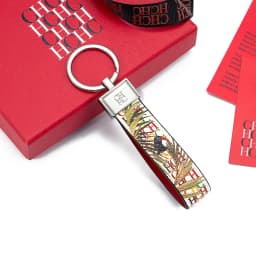 CH Monogram Print Leather Keychain Two Tone Red Edge Car Key Holder Unisex Fashion Bag Charm Luxury Accessory Pendant Keyring