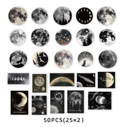 50pcs (25x2) of Black Moon and Lunar Eclipse Scene Stickers for Photo Album, Notebook, Water Bottle and Suitcase Stickers