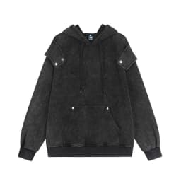 Stylish Oversized Patchwork Embroidered Sweatshirt Trendy Streetwear Black Splicing Loose Outerwear for Young Women