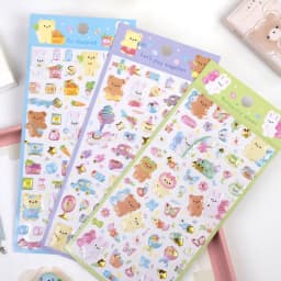 4 pcs/lot Cartoon Shopping Bear Rabbit Crystal 3D Stickers Scrapbooking Diy Journal Stationery Decor School Supplies GIft