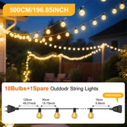 G40 Outdoor String Lights, Waterproof Connectable Shatterproof LED Bulbs, Patio Lights for Indoor Balcony Porch Camping Deck