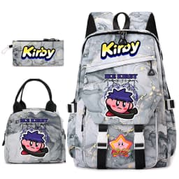 Kirby Cartoon Print Student Backpack Set for Girls with Lunch Bag and Pencil Case School Bookbag Lightweight Daypack