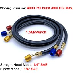 3Pcs R134A/R410A AC Charging Hose Ball Valves 600/800 PSI 1/4" SAE for R12 R22 R502 Car Air-Conditioning Refrigerant Charge Hose