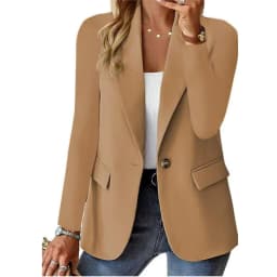 New Women Fashion Solid Button Suit Coat Lapel Long Sleeve Hatless Casual Coat Jacket Oversized Work Office Lady Business Autumn