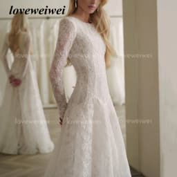 Lace Wedding Dress Customized A Line O Neck Bride Dresses Classic Lace Button Bridal Gowns Long Sleeve Vestidos De Novia