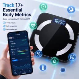 Intelligent Weight Scale, Body Fat Scale, Digital Bathroom Scale, Connected to App to Measure 17 Data Items, Supports 8 Members