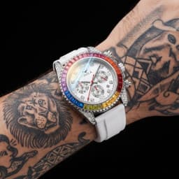 ONOLA Men's Quartz Watch, Multifunctional Dial, Colorful Square Rhinestone Bezel, Date Display, Ideal For Parties & Daily Outing