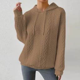 Women's Oversized Medium Weight Long Sleeve Solid Color Hoodie with Drawstring Casual Mid-Length Jacquard Women's Sweatshirt