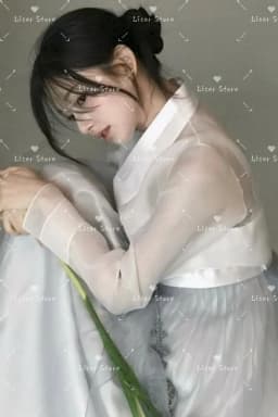 Liser Customized Dreamy Hanbok Women White Sheer Top Blue Grey Flowy Skirt Korean Traditional Dress Wedding Photos Photography