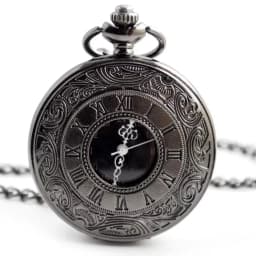 Best Gift To My Son 1pc Black Unique Quartz Pocket Fob Watch Necklace Chain Pendant Antique Birthday Present Clock Reloj Hombre