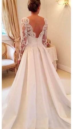 Elegant Lace Long Sleeves Wedding Dresses 2026 Backless Satin Bridal Gowns Customized 2026