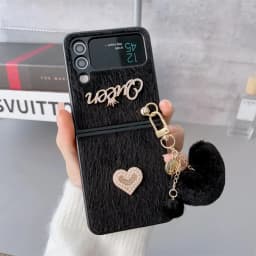 Pearl Love Plush Pendant Phone Case for Samsung Galaxy Z Flip 7 FE 5g ZFlip 6 Z Flip 7 6 5 4 3 Love Heart Plush Shockproof Cover