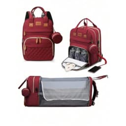 Foldable 3-in-1 Diaper Bag Backpack with USB Charge Waterproof Travel Bag Baby Bed And Changing Mat Included