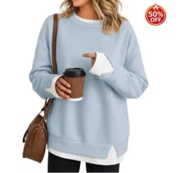 Casual Long Sleeve Top Mid Length with Regular Sleeve American and European Style Patchwork Autumn Round Neck Women Hoodie