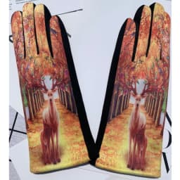 Women Autumn Winter Keep Warm Touch Screen Oil Painting Literary Fashion Personality Gloves Elasticity Drive Cycling Retro Opera