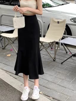 plus Size Ice Silk Fish Tail Skirt Suit Women's Summer Vacation Beachside Half Body Skirt Vintage Style for Ages 25-35
