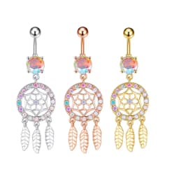 Butterfly-bow Dangled Navel Ring Piercing 14G Flower Heart Crystal CZs Belly Button Ring for Women Stainless Steel Belly Jewelry