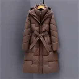 Long Knee Length Down Cotton Jacket for Women's Clothing in Winter 2025, New Hooded Waist Cinching and Slim Cotton Jacket, Thick