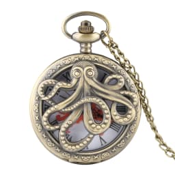 Retro Octopus Pattern Quartz Pocket Watch Arabic Numerals Dial Necklace Pendant Clock Vintage Fashion Timepiece Gift Unisex