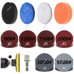 Car Polishing Buffing Sponge Foam Wool Pads Sandpaper Kit For Waxing Sanding Polisher M10 Drill Adapter Hexagonal Thread 3Inch