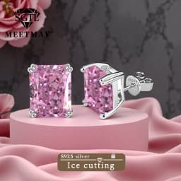 Bocarman Ice Cut Zircon Stud Earrings S925 Silver Paraiba Tanzanite Blue Mint Green Rectangular Multicolor Women Fine Jewelry