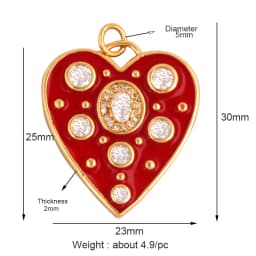 New in Sacred Red Heart Charm Victorian Love Zircon Charm Pendant,Fashion Wing 18K Gold Plated for Jewelry Making Supplies P04