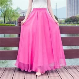 High-grade Double Layer Skirts Spring Summer Elastic High Waist Large Swing Gauze Chiffon Skirt A-line Pleated Long Beach Skirt