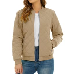 TACVASEN Womens Diamond Quilted Bomber Jacket Ribbed Baseball Collar Zip Up Coat Windproof Lightweight Padded Casual Outerwear