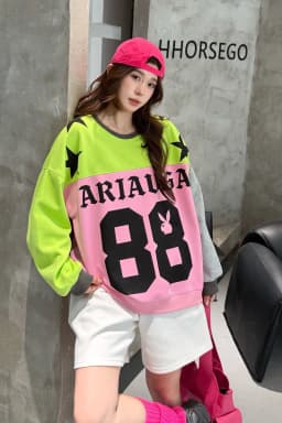 2026 Autumn Multicolour Patchwork Oversized Pullover Sweatershirts Woman Casual Loose Pentagram O Neck Long Sleeve Outwears