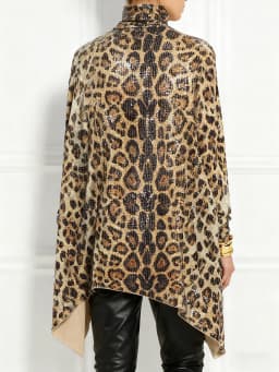 Casual Irregular Hem Sequin Blouses Women Elegant Leopard High Collar Long Sleeve Loose Tops Party Metallic Brown Pullover Shirt