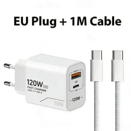 120W Fast Charging Charger 2-Port Wall Adapter US/EU Plug Phone GaN Charger Type C Charging Cable For iPhone Samsung Xiaomi