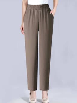 Ice Silk Hemp Mom Straight Leg Pants Summer New Loose Slim High Waist Elastic Waist Casual Versatile Thinming Thinning Pants