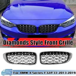 XVIP Diamonds Style Front Bumper Racing Grill For BMW 4 Series F32 F33 F36 M3 F80 M4 F82 12-19 Dual-Slat Gloss Black Accessories