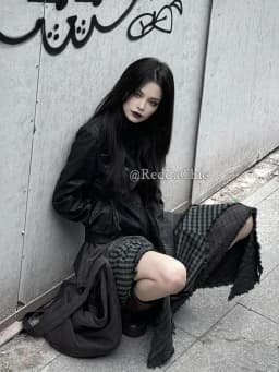 ReddaChic Alt Goth Contrast Plaid Skirt Grunge Retro Elastic Waist Raw Edge Irregular Ruffle Long Skirt Plus Size Women Clothes