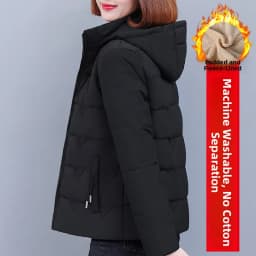 Women's Short down Cotton Jacket Warmth Outerwear Winter Coat plus Size Fluffy Coat Slimming Thickened Long Sleeve Zipper