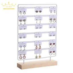 Metal 6 Layers Earring Display Holder Ear Stud Display Rack Wood Base 3-Tiers 69 Holes Jewelry Storage Organizer Stand Reusable