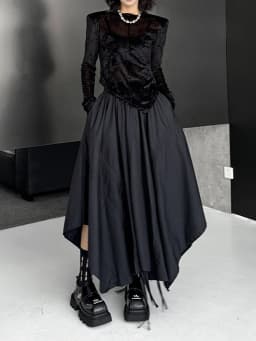 [EAM] High Elastic Waist Black Irregular Hem Drawstring Half-body Skirt Women Fashion Tide New Spring Autumn 2026  1DJ0643