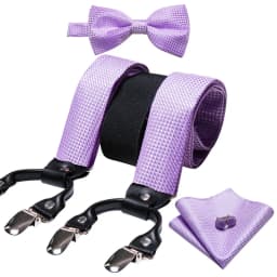 Burgundy Black White  Mens Suspender Adjustable 6 Clips Jacquard Braces Bowtie Hanky Cufflinks Set Silver Gold