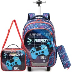 Bunnyfly 3PCS Rolling Backpack for School Kids Wheeled Backpack with Silent Wheels Lightweight Primary School Bag Durable Daypac