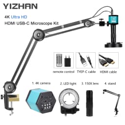 Yizhan HD 1080P Digital Electron Microscope 4K Ultra 2K HDMI Microscope USB VGA 150X Lens 5-100cm Working Distance Tripod Stand