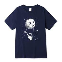 Summer Men T-shirt High Quality Cotton Blend Funny Spaceman Design Printing Casual Short Sleeve Cool Loose Tshirt Male Tops