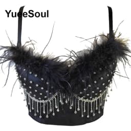Black Y2K Tops White Rhinestone Sequins Tassel Slim Crop Top New Gothic Party Club Wedding High Street Sexy Corset Top Camis