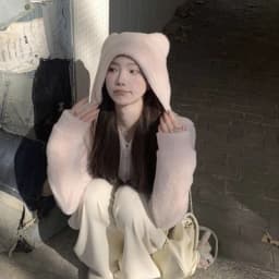 Cute Bear Ear Hooded Warm Plush Jacket for Women Autumn Winter Slim Fit Thick Outerwear Woman Casual Solid Zipper Sweatshirt
