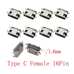 10Pcs USB Connector Type C Female Charging Port Jack 2/6/16 Pin Type-C Socket PCB Soldering SMD SMT DIY Repair Type C Adapter