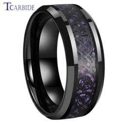 8MM Black Mens Womens Tungsten Carbide Engagement Wedding Ring With Red Opal Dragon Inlay Superior Gift Jewelry Comfort Fit
