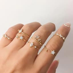 Silver Color Crystal Rings Set for Women, Cubic Zirconia Moon Arrow Flower Heart Finger Wedding Rings, Female Fashion Jewelry